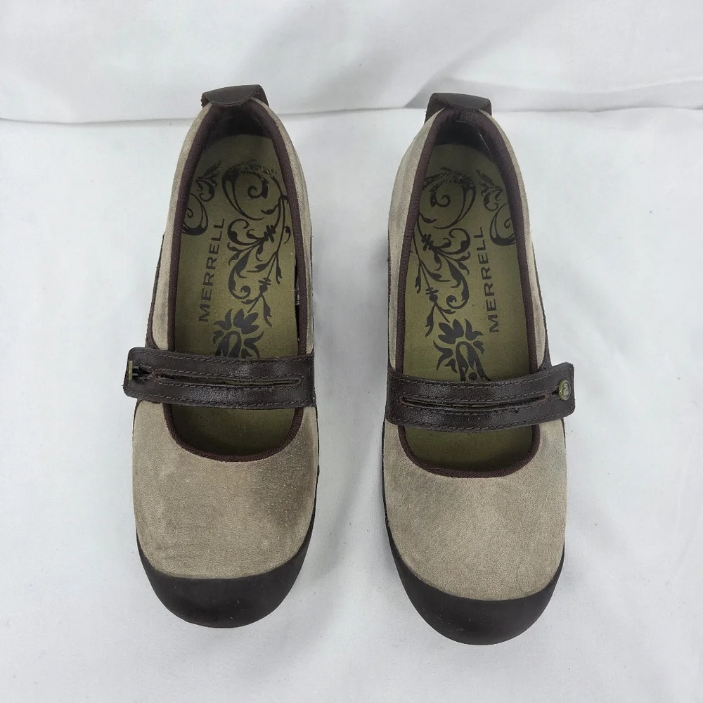 Merrell Women's Plaza Bandeau Dark Taupe suede Mary Jane sz 8